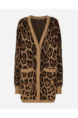 Dolce & Gabbana Langer Cardigan Aus Kaschmir- Und Wolljacquard Leomuster - Frau Strickwaren Kaschmir 40