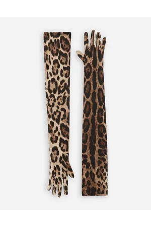 Dolce & Gabbana Lange Handschuhe Aus Stretchsatin Mit Leopardenmuster-aufdruck - Frau Hüte Und Handschuhe Animalprint Satin M