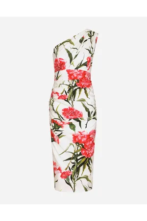 Dolce & Gabbana One-shoulder-kleid Aus Popeline Nelken-print - Frau 36