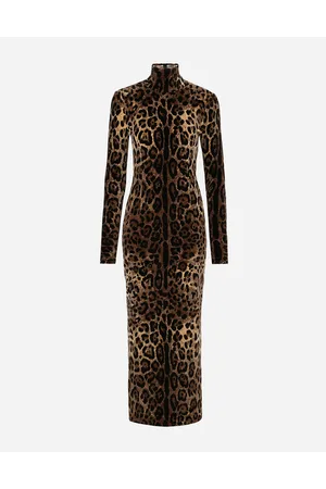 Dolce & Gabbana Langes Kleid Aus Chenille-jacquard Leomuster - Frau Kleider Baumwolle 40