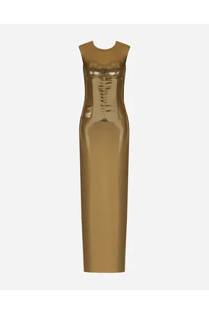 Dolce & Gabbana Langes Bustierkleid Aus Satin In Metallic-optik - Frau Kleider Stoff 36