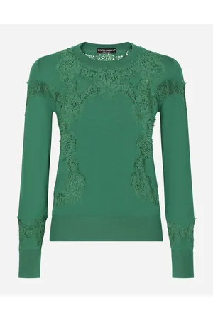 Dolce & Gabbana Pullover Aus Kaschmir Und Seide Mit Intarsien Aus Spitze - Frau Strickwaren Gr�n 40