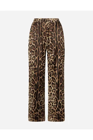 Dolce & Gabbana Pyjamahose Aus Satin Leoprint - Frau Hosen Und Shorts Animalprint Baumwolle 40