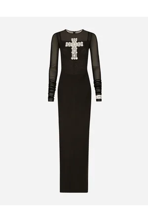 Dolce & Gabbana Langes Tüllkleid Mit Kreuzstickerei Aus Strass - Frau Kleider T�ll 36