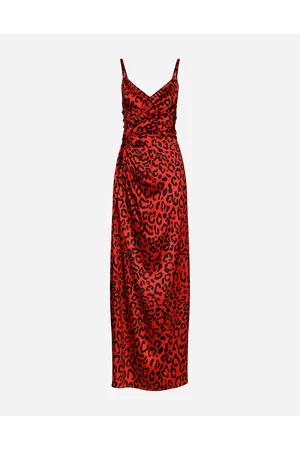 Dolce & Gabbana Langes Kleid Aus Satin Leoprint - Frau Kleider 40
