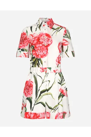 Dolce & Gabbana Kurzer Jumpsuit Aus Popeline Nelken-print - Frau 36