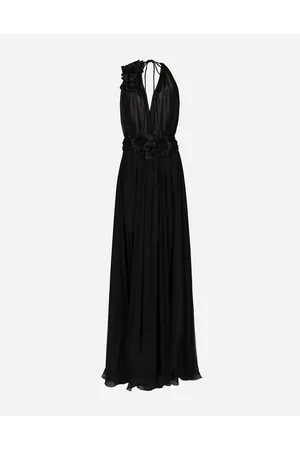 Dolce & Gabbana Langes Kleid Aus Seidenchiffon Mit Blumenapplikationen - Frau Kleider Seide 44
