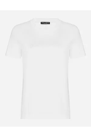 Dolce & Gabbana T-shirt Aus Jersey Mit Geflocktem - Frau T-shirts Und Sweatshirts Wei� 36