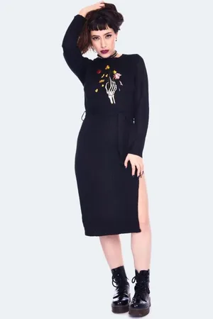 Jawbreaker Dead Flowers Embroidered Knitted Midi Dress Mittellanges Kleid
