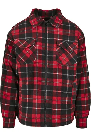 Urban classics Plaid Teddy Lined Shirt Jacket Übergangsjacke rot