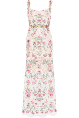 Marchesa Notte Alexis Spitzenrobe mit Blumenstickerei