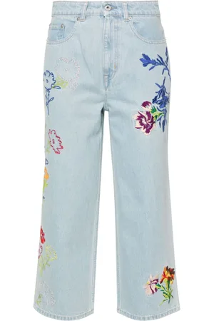 Kenzo Halbhohe Drawn Flowers Wide-Leg-Jeans