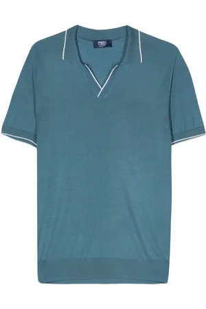 FEDELI Fein gestricktes Wave Poloshirt