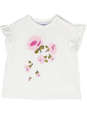 Simonetta Gerüschtes T-Shirt mit Blumenapplikation