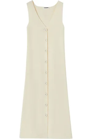 Jil Sander Geripptes Kleid mit V-Ausschnitt