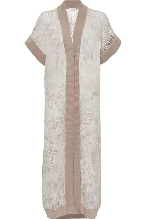 Brunello Cucinelli Langer Cardigan mit Magnolien-Stickerei