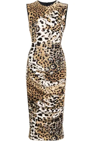 Roberto Cavalli Gerafftes Midikleid mit Jaguar-Print