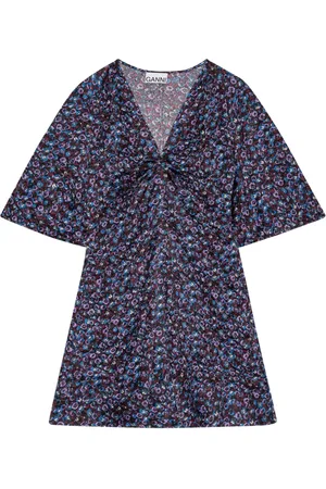 Ganni Satin-Minikleid mit V-Ausschnitt