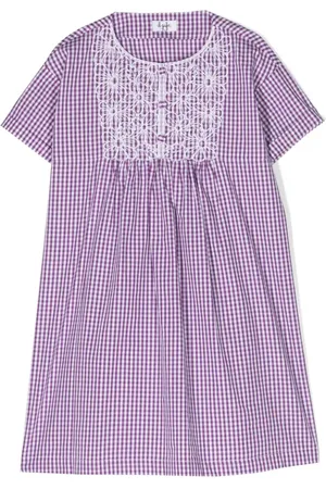 Il gufo Kariertes Kleid mit Blumenstickerei