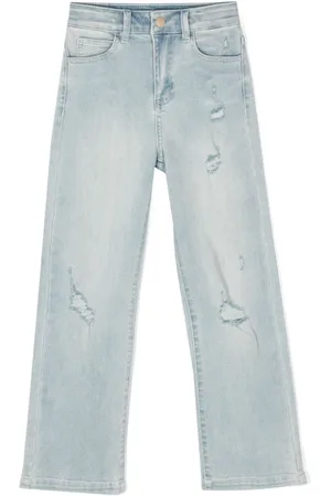 Twin-Set Gerade Distressed-Jeans mit Logo-Schild