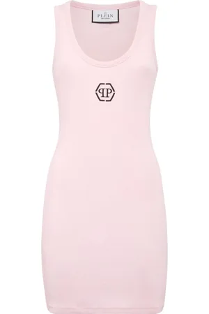 Philipp Plein Geripptes Kleid mit Logo-Stickerei