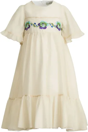 Etro Baumwoll-Seiden-Kleid mit Blumenstickerei