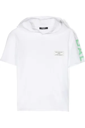 Balmain Kurzärmeliger Hoodie mit Logo-Intarsie