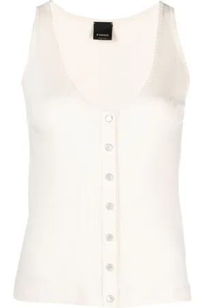 Pinko Geripptes Trägershirt mit Logo-Stickerei