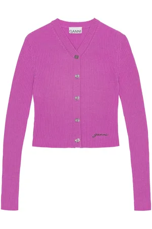 Ganni Gerippter Cardigan mit Logo-Stickerei