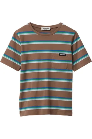 Miu Miu Gestreiftes T-Shirt mit Logo-Patch