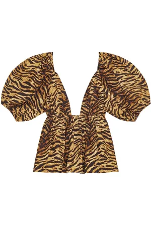 Ganni Ausgestellte Bio-Baumwoll-Bluse mit Tiger-Print