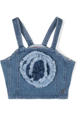 MISS BLUMARINE Cropped-Top aus Denim mit Blumenapplikation
