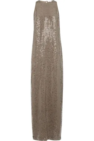 Brunello Cucinelli Schmales Seiden-Maxikleid mit Pailletten
