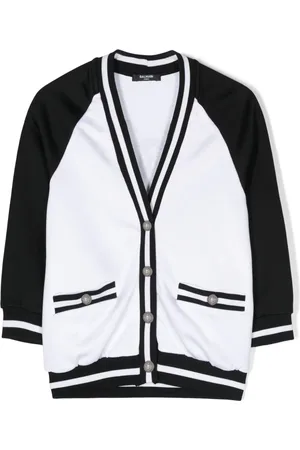 Balmain Gestreifter Cardigan mit Logo-Print