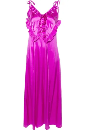PNK Seiden-Maxikleid mit Rüschendetail