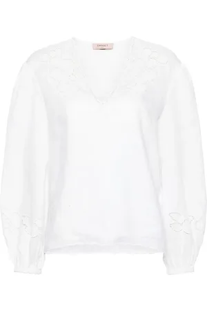 Twin-Set Bluse aus Leinen mit Blumenstickerei
