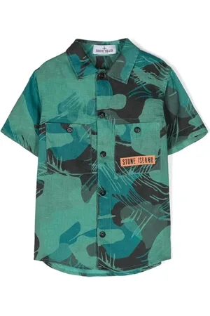 Stone Island Leinenhemd mit abstraktem Print