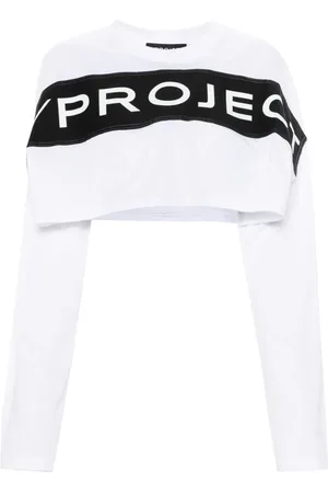 Y / PROJECT Cropped-T-Shirt mit Logo-Applikation