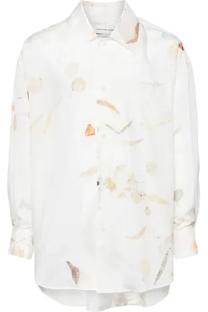 Feng Chen Wang Seidenhemd mit Blatt-Print