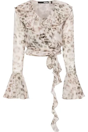 ROTATE Cropped-Bluse mit Leoparden-Print