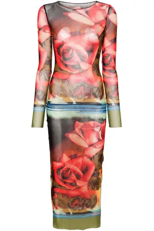 Jean Paul Gaultier Midikleid mit Rosen-Print