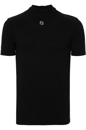 Fendi Geripptes T-Shirt mit FF-Schild