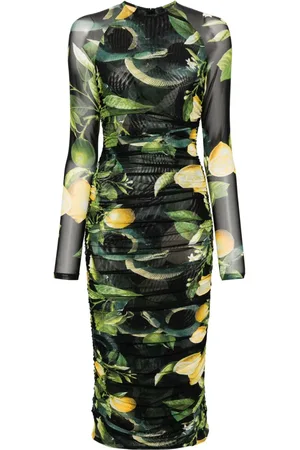 Roberto Cavalli Gerafftes Midikleid mit Zitrus-Print