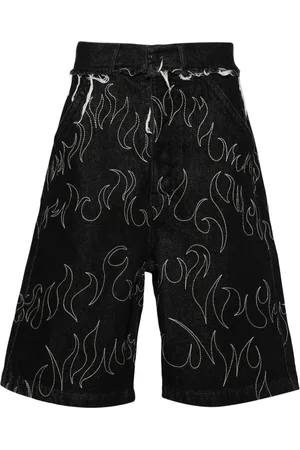 AIREI Jeans-Shorts mit Flammenstickerei