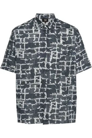 Fendi Leinenhemd mit ausgefranstem Print