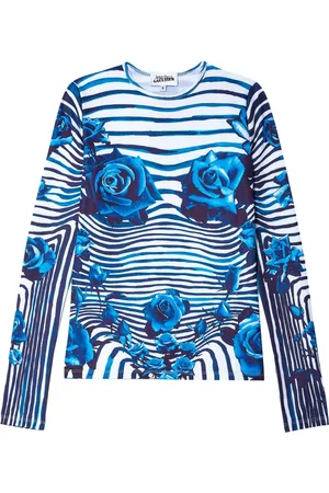 Jean Paul Gaultier Gestreiftes T-Shirt mit Blumen-Print