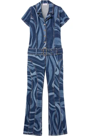 Puccini Denim-Jumpsuit mit Marmo-Print