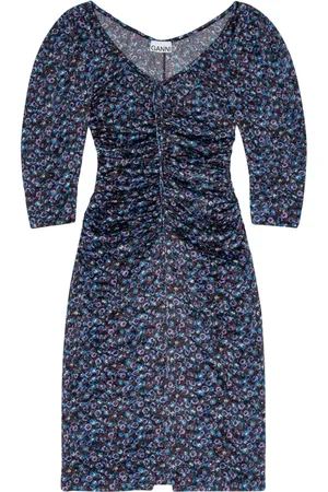 Ganni Satin-Midikleid mit Raffungen