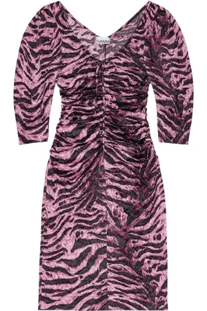 Ganni Midikleid in Knitteroptik mit Tiger-Print