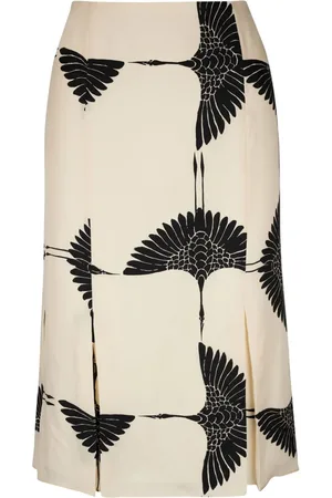 Khaite Cupro Midirock mit Vogel-Print